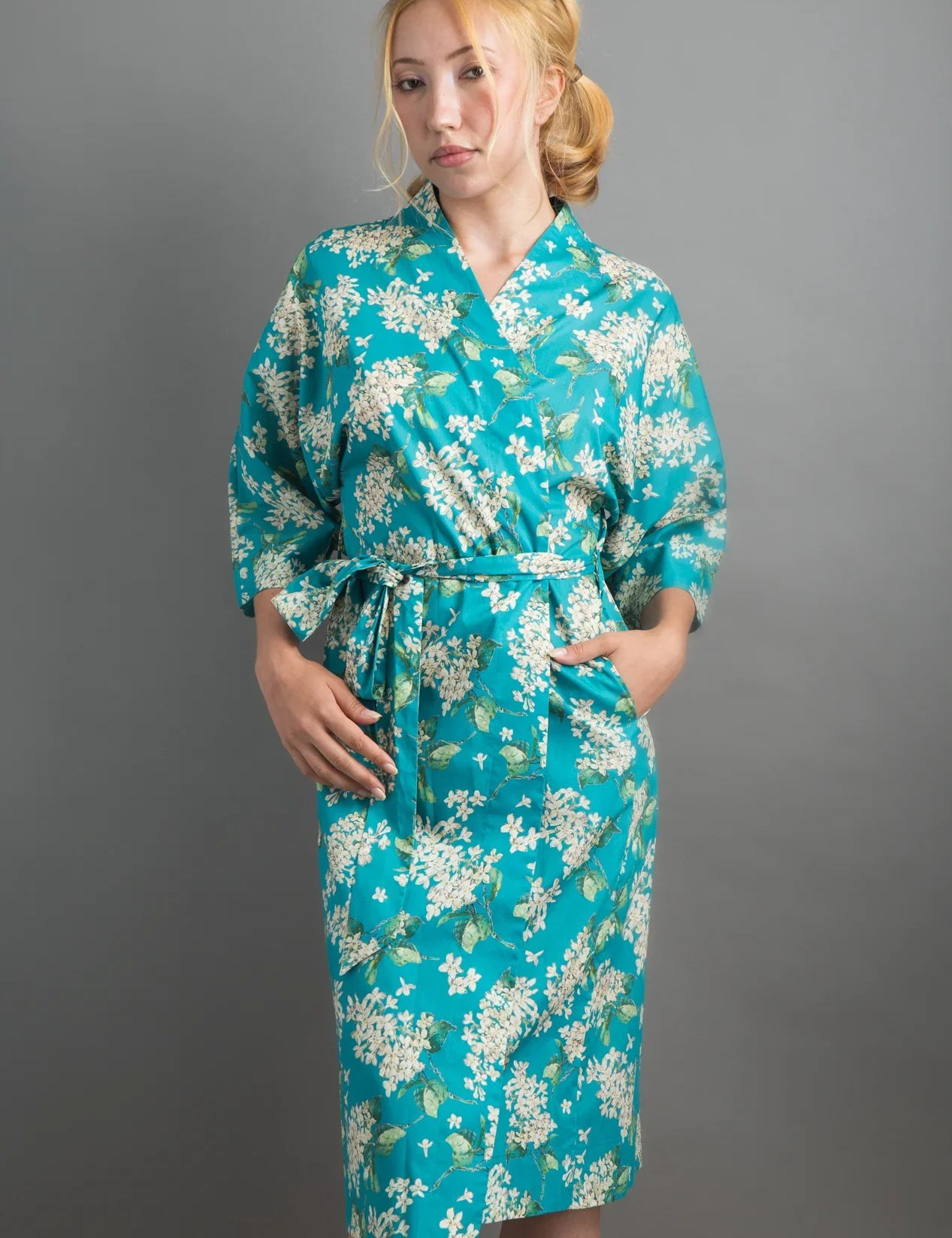 liberty print lilac jade long kimono