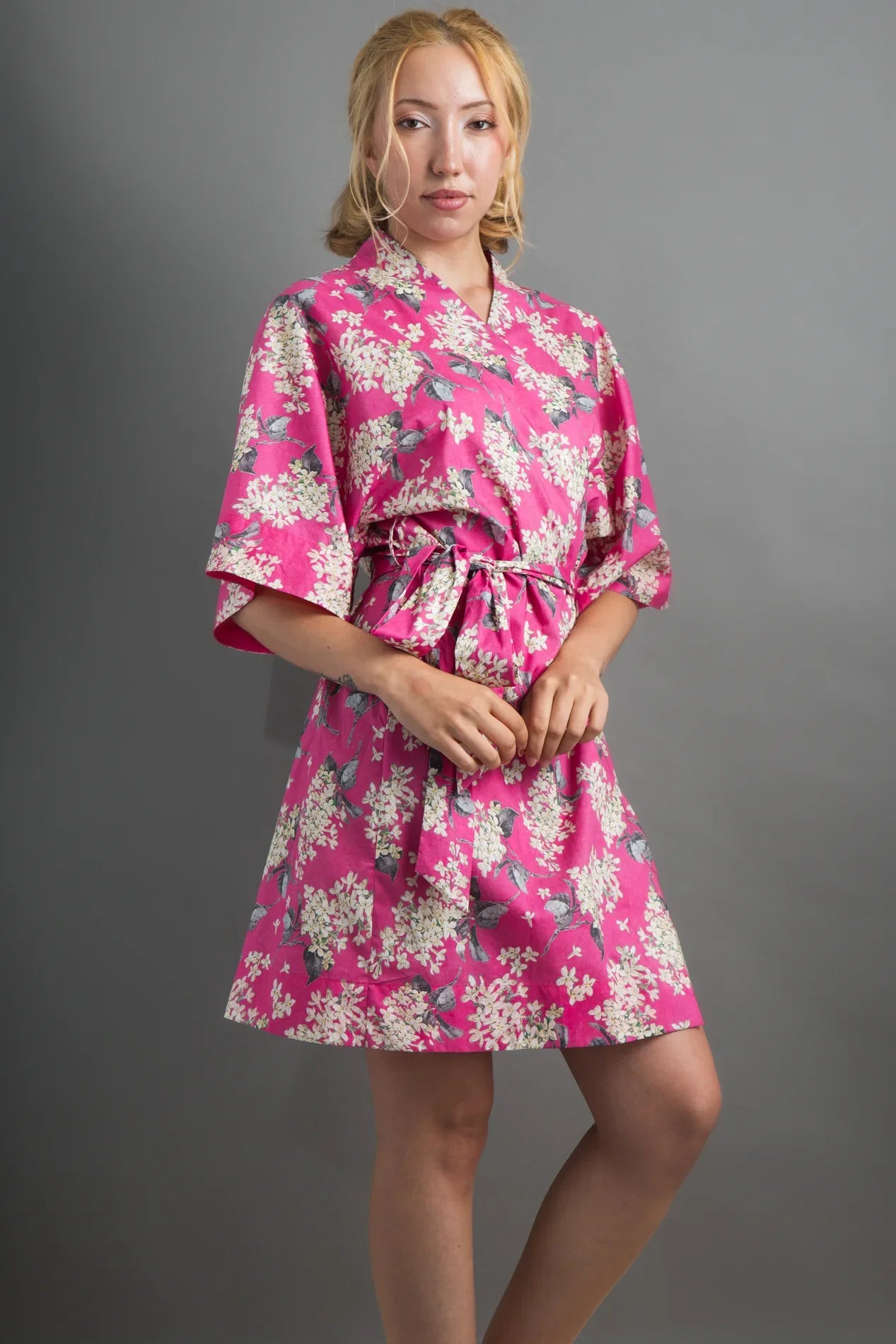 liberty print lilac fuchsia short kimono