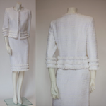 Off white tweed jacket and pencil skirt shown on mannequin