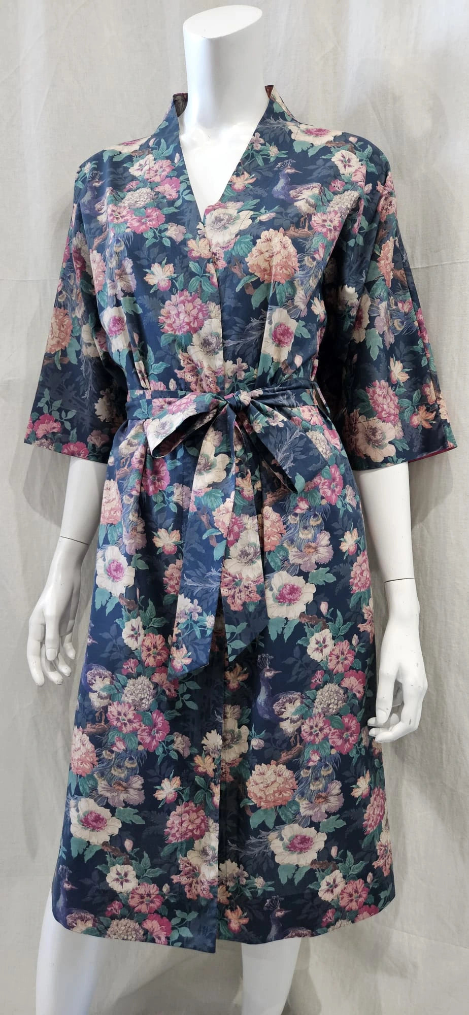 liberty print camberwell peacock pink long kimono