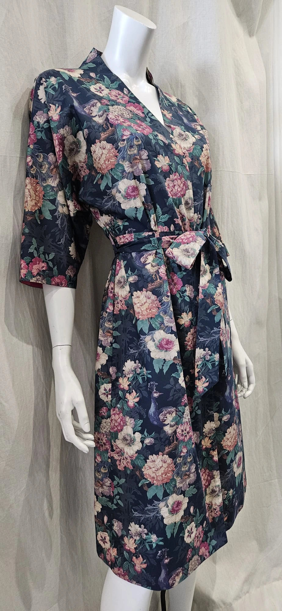 liberty print camberwell peacock pink long kimono