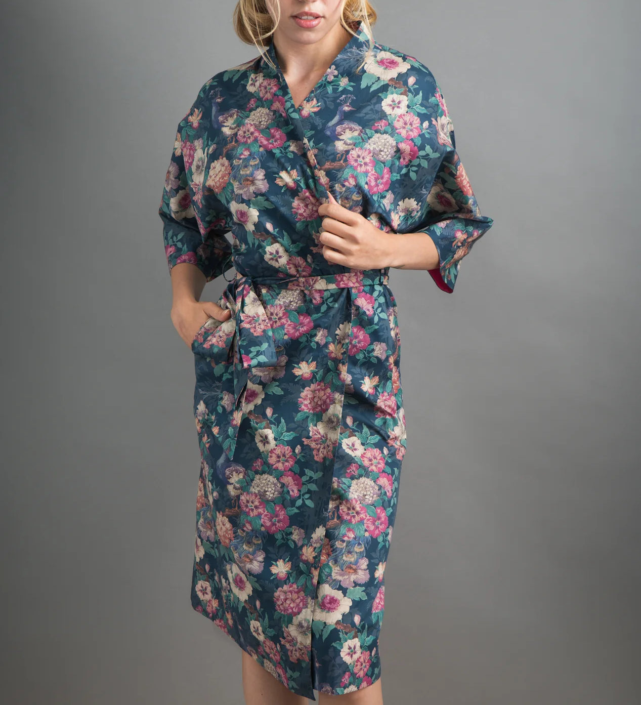 camberwell peacock pink long kimono