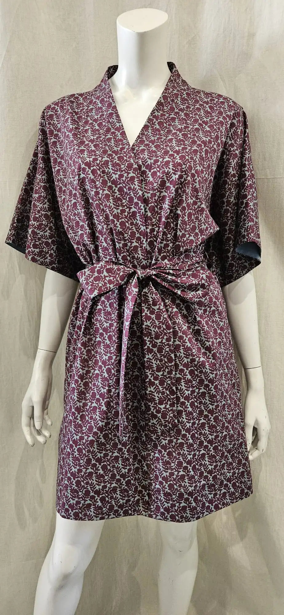 liberty print dawn dream burgundy short kimono