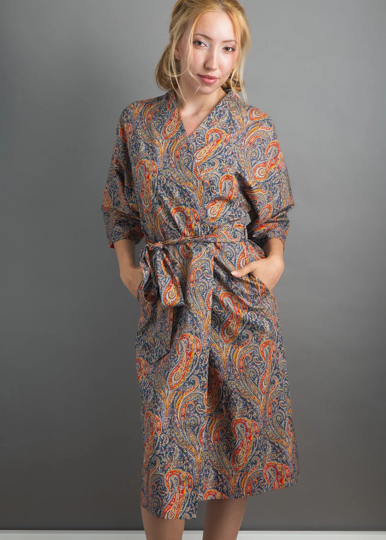 liberty print felix and isabelle blue orange long kimono