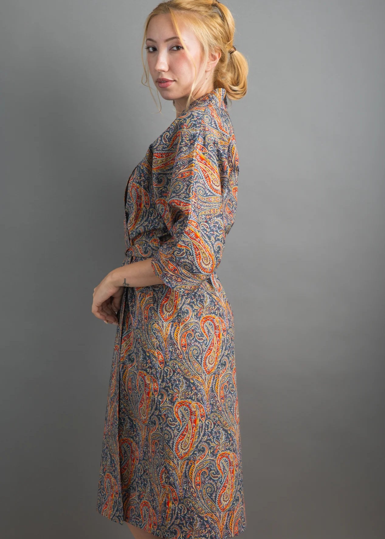 liberty print felix and isabelle blue orange long kimono