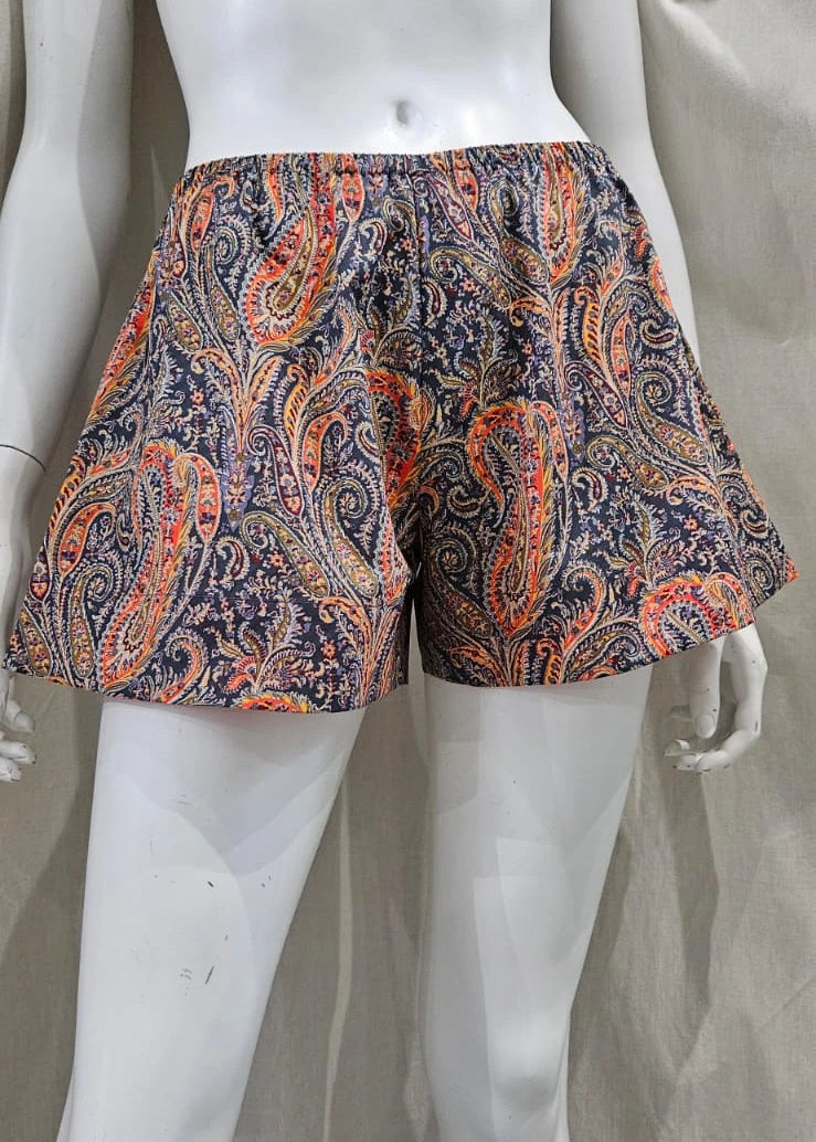 liberty print felix and isabelle blue orange shorts