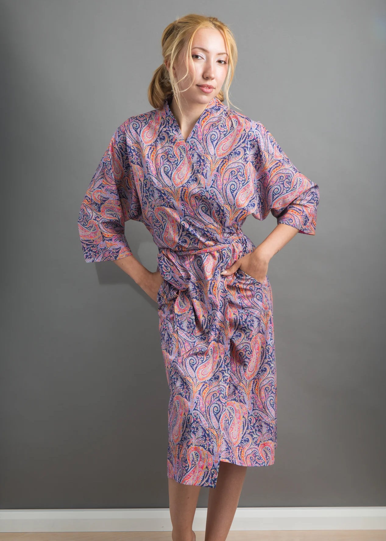 liberty print felix and isabelle purple long kimono