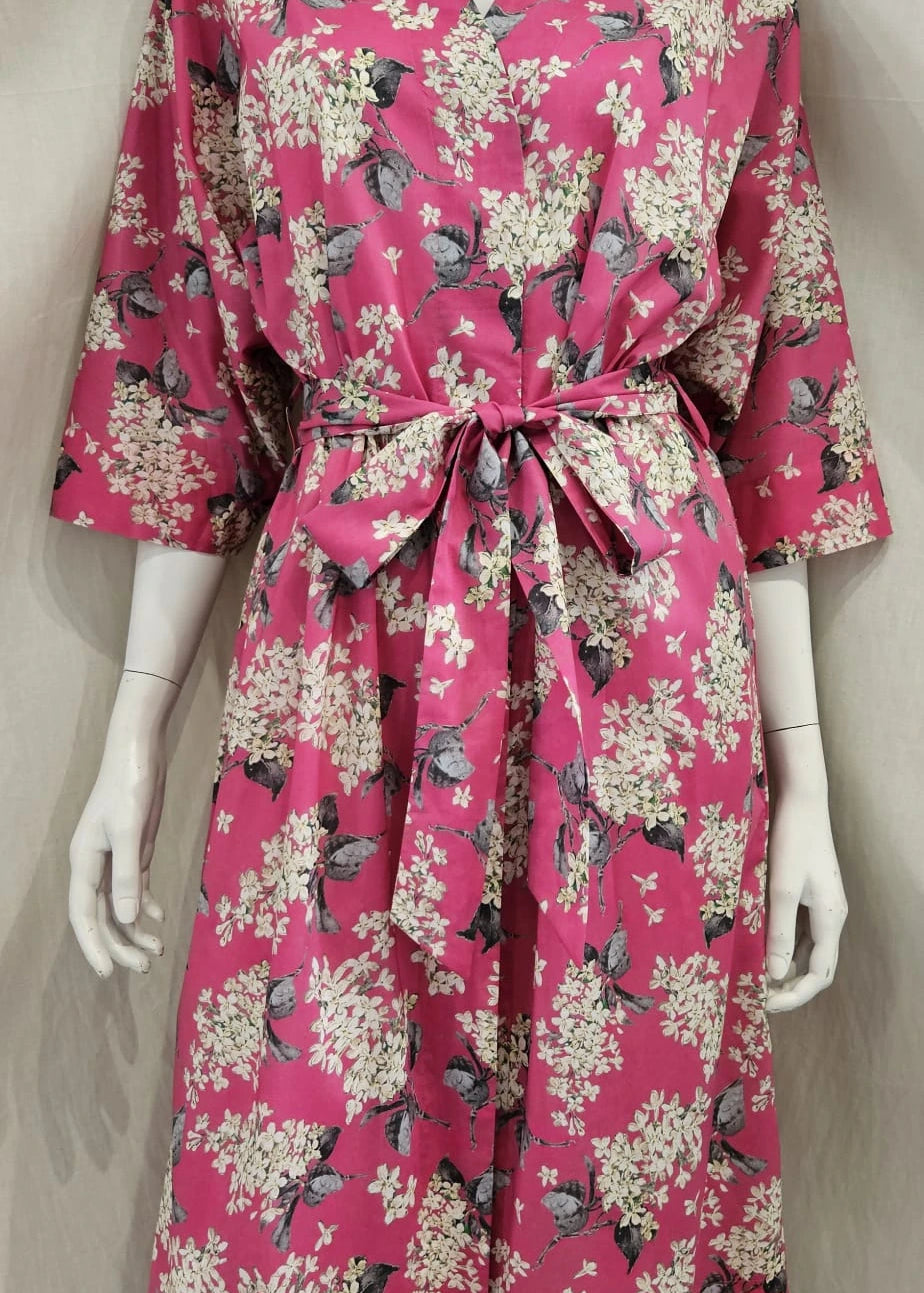 liberty print lilac fuchsia long kimono