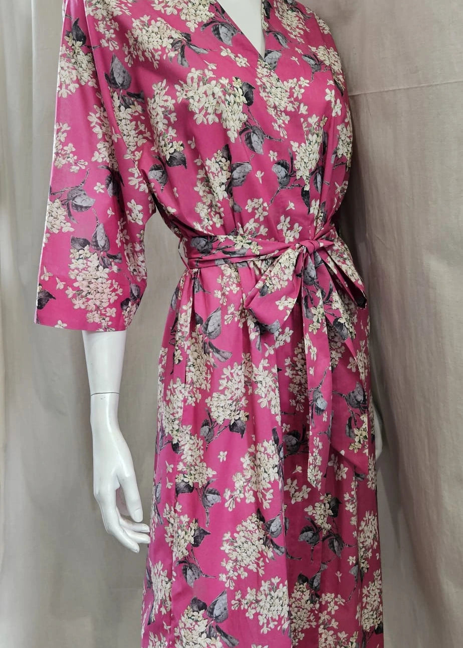liberty print lilac fuchsia long kimono