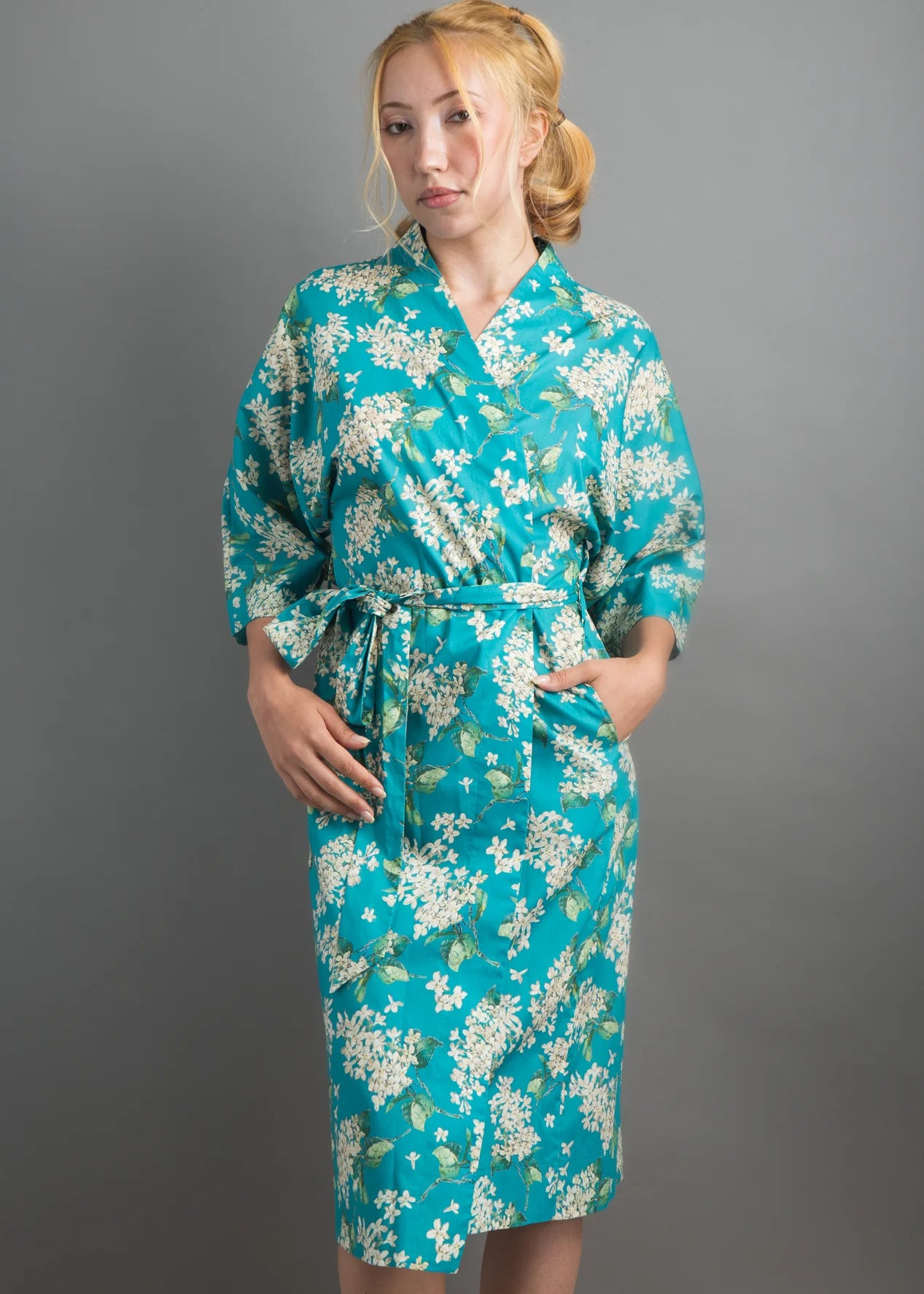 liberty print lilac jade long kimono