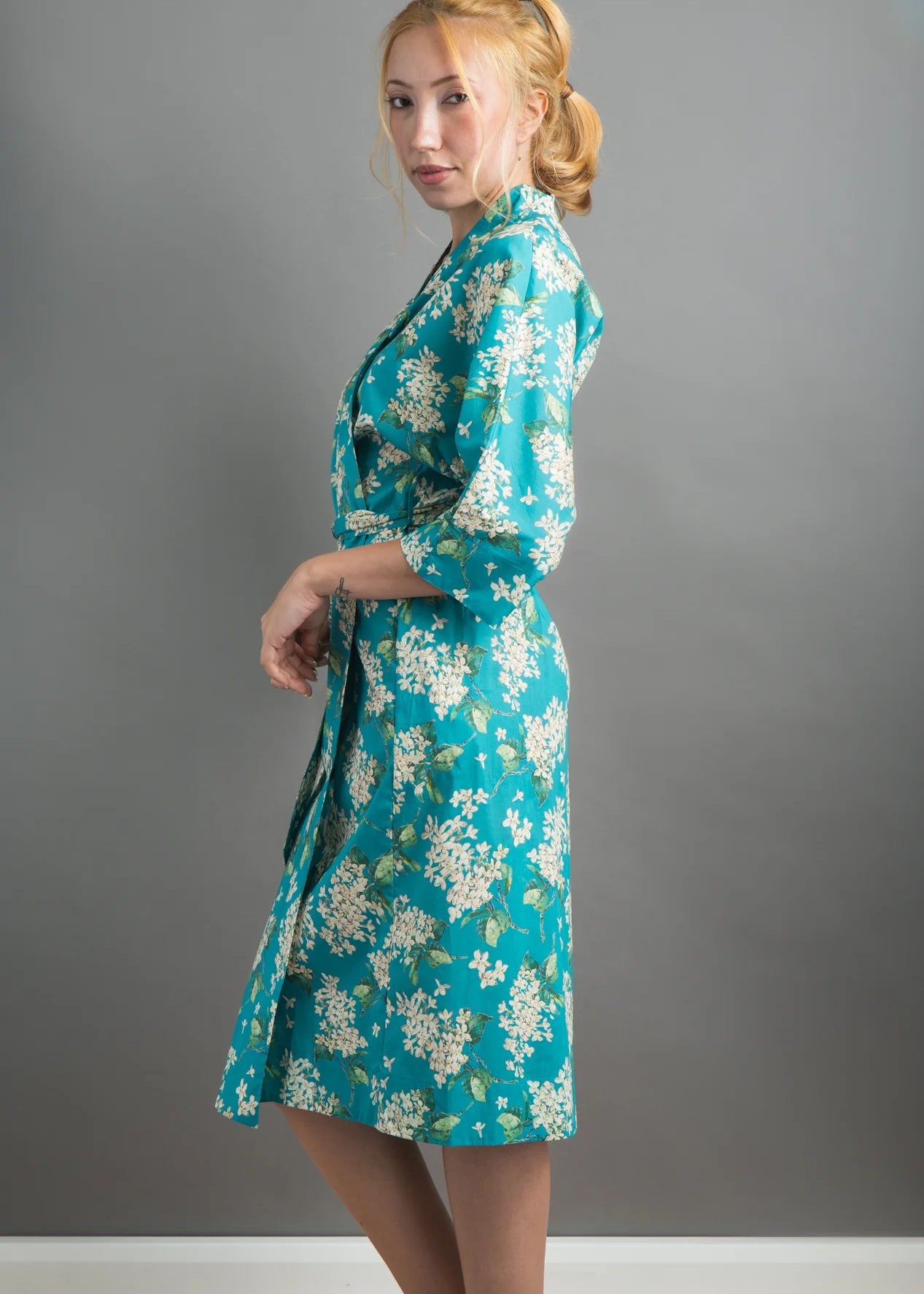 liberty print lilac jade long kimono