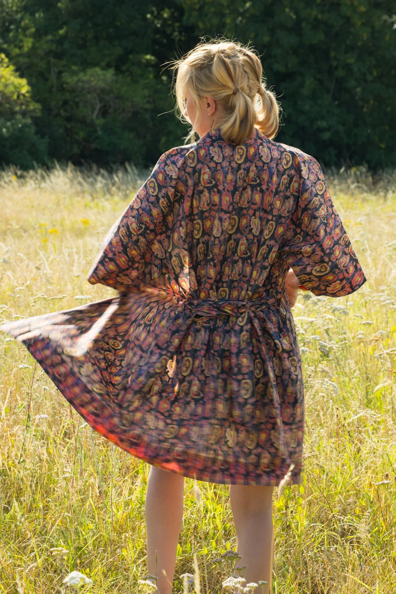 liberty print majesty coral short kimono