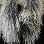 mongolian lamb scarf infinity blue/grey with off white tips