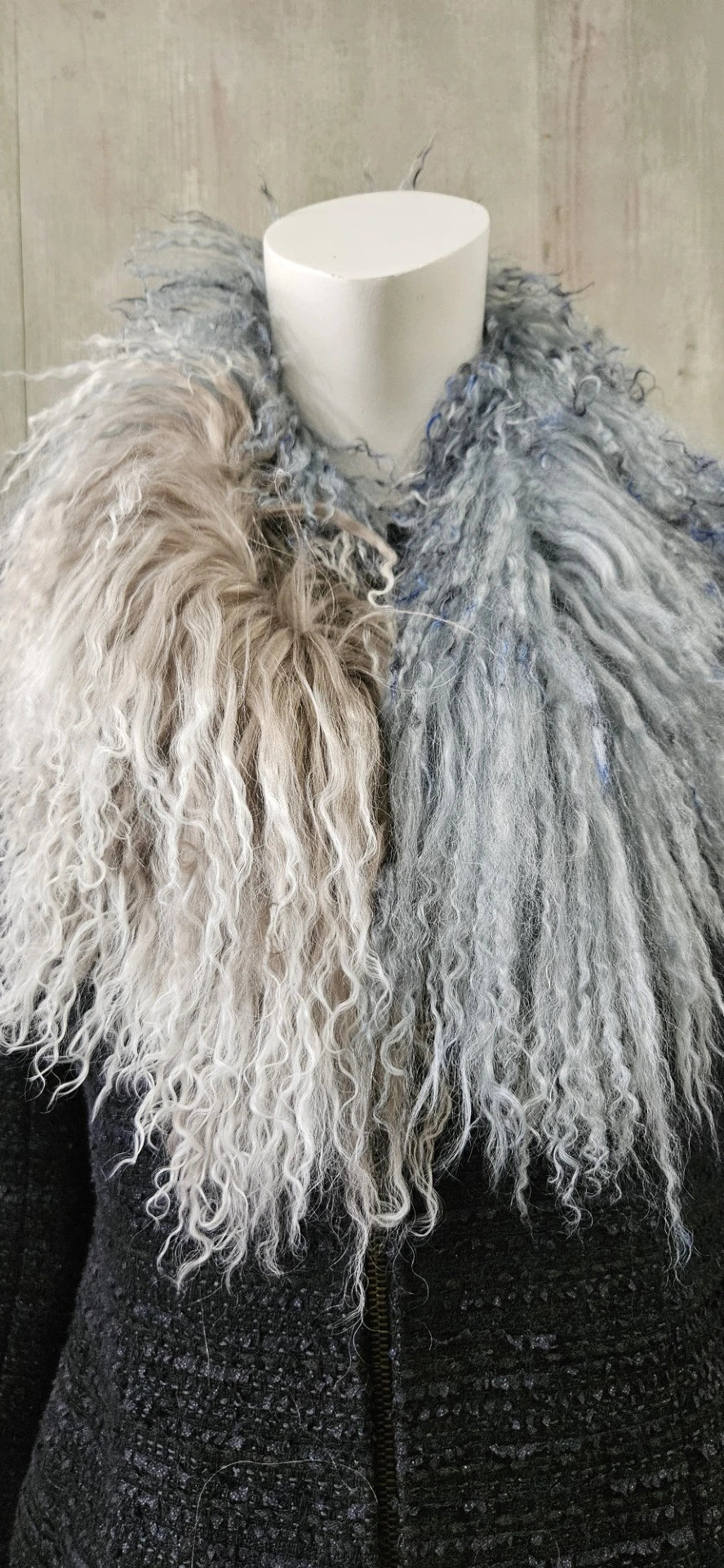 mongolian lamb scarf maldives blue/grey mushroom with off white tips