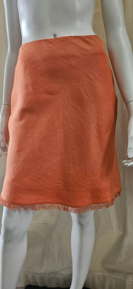 orange bias cut linen a-line skirt