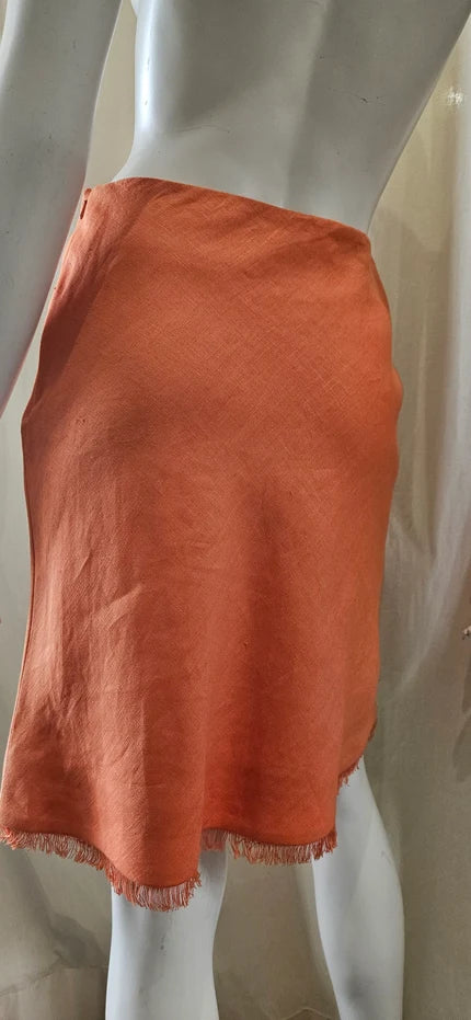 orange bias cut linen a-line skirt