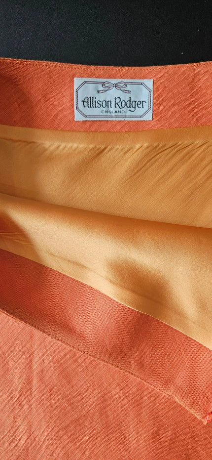 orange bias cut linen a-line skirt label