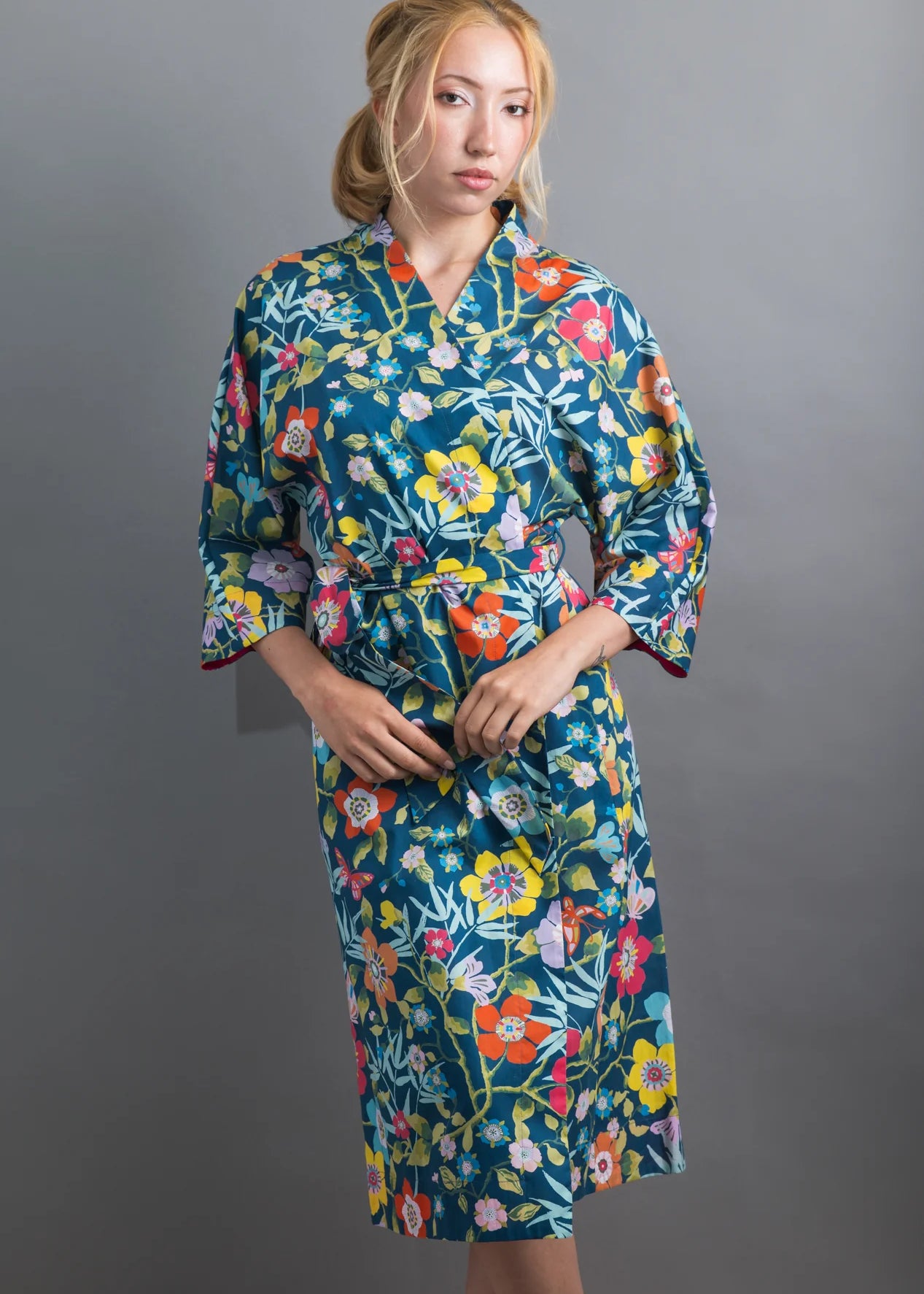 liberty print pavilion navy long kimono