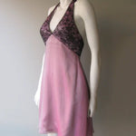 pink silk chiffron and black chantilly lace dress 