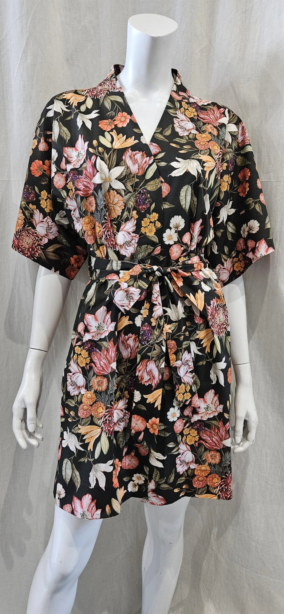 liberty print stately bouquet brown short kimono