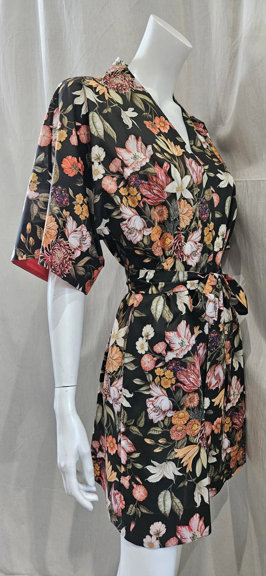 liberty print stately bouquet brown short kimono