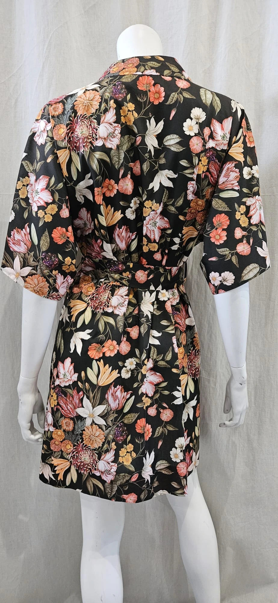 liberty print stately bouquet brown short kimono